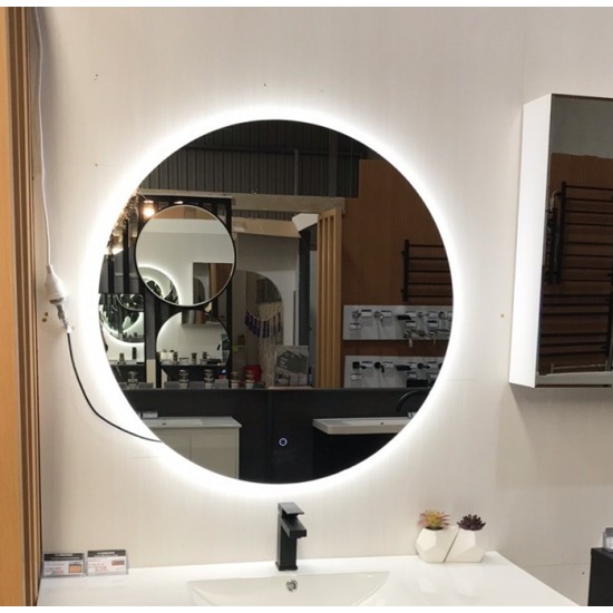 750x750mm Round LED Mirror with Demister Backlit Touch Switch 3 Colours Lighting Frameless