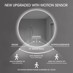 700x700mm Round LED Mirror with Motion Sensor Auto On Demister Backlit Touch Switch 3 Colours Lighting Frameless 700x700mm Round LED Mirror with Motion Sensor Auto On Demister Backlit Touch Switch 3 Colours Lighting Frameless