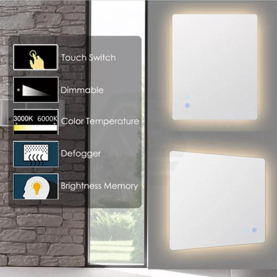 900x750mm Rectangle LED Mirror with Motion Sensor Demister Backlit Touch Switch 3 Colours Lighting Frameless