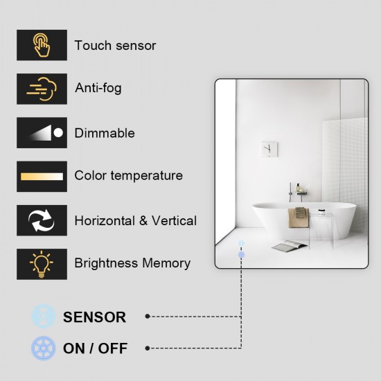 750x600mm Rectangle LED Mirror with Motion Sensor Demister Backlit Touch Switch 3 Colours Lighting Frameless