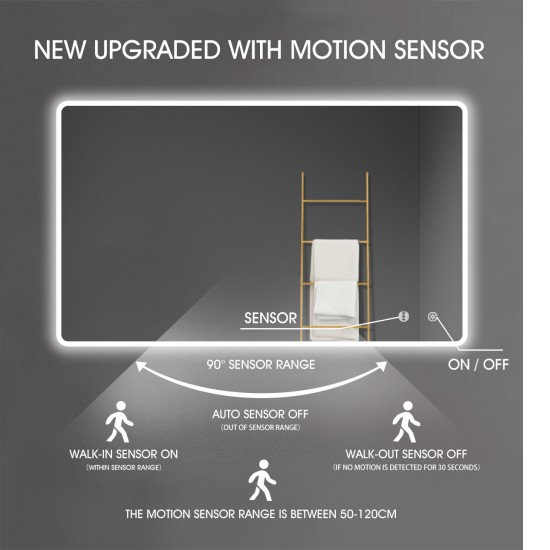 1500x750mm Rectangle LED Mirror with Motion Sensor Auto On Demister Touch Switch 3 Colours Lighting