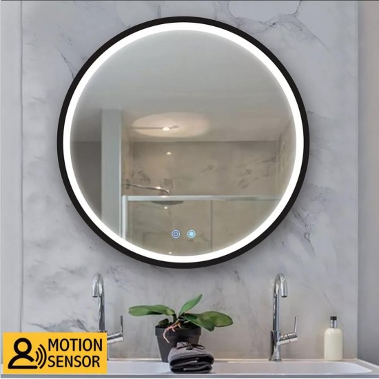 600x600x40mm Round Bathroom LED Mirror With Motion Sensor Auto On Demister Touch Sensor Switch Wall Mounted