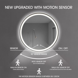 600x600x40mm Round Bathroom LED Mirror With Motion Sensor Auto On Demister Touch Sensor Switch Wall Mounted 600x600x40mm Round Bathroom LED Mirror With Motion Sensor Auto On Demister Touch Sensor Switch Wall Mounted