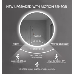 600mm Round LED Wall Mirror with Motion Sensor And Dimister Touch Switch 3 Colours Lighting on 20mm Rim 600mm Round LED Wall Mirror with Motion Sensor And Dimister Touch Switch 3 Colours Lighting on 20mm Rim