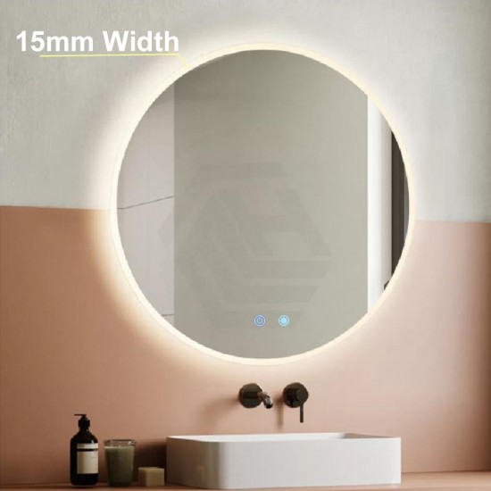 600mm Round LED Wall Mirror with Motion Sensor Auto On Dimister Touch Switch 3 Colours Lighting on 20mm Rim