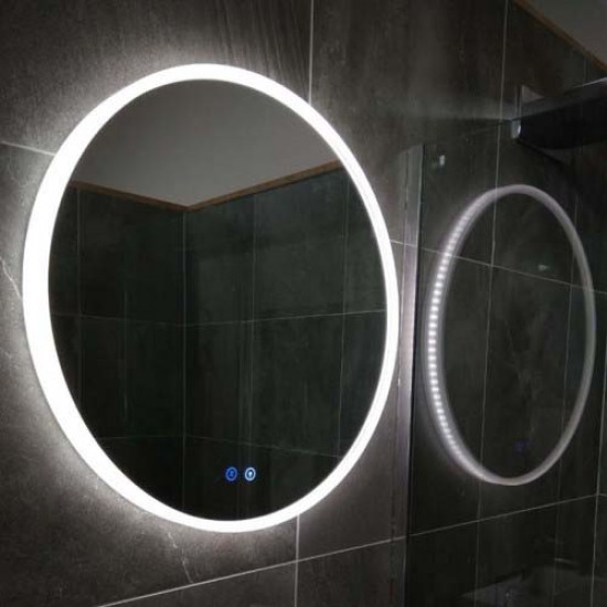 600mm Round LED Wall Mirror with Motion Sensor Auto On Dimister Touch Switch 3 Colours Lighting on 20mm Rim