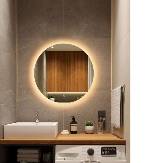 700mm Round LED Wall Mirror with Dimister Touch Switch 3 Colours Lighting on 20mm Rim