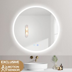 700mm Round LED Wall Mirror with Motion Sensor Auto On Dimister Touch Switch 3 Colours Lighting on 20mm Rim 700mm Round LED Wall Mirror with Motion Sensor Auto On Dimister Touch Switch 3 Colours Lighting on 20mm Rim