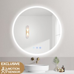 900mm Round LED Wall Mirror with Motion Sensor Auto On Demister Touch Switch 3 Colours Lighting on 20mm Rim 900mm Round LED Wall Mirror with Motion Sensor Auto On Demister Touch Switch 3 Colours Lighting on 20mm Rim