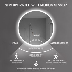 900mm Round LED Wall Mirror with Motion Sensor Auto On Demister Touch Switch 3 Colours Lighting on 20mm Rim 900mm Round LED Wall Mirror with Motion Sensor Auto On Demister Touch Switch 3 Colours Lighting on 20mm Rim