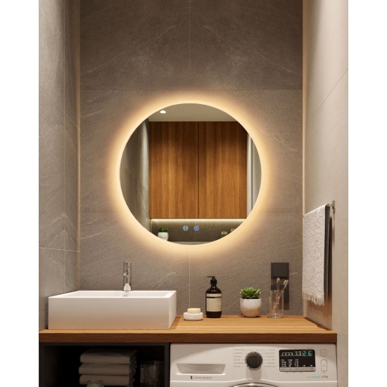 900mm Round LED Wall Mirror with Motion Sensor Auto On Demister Touch Switch 3 Colours Lighting on 20mm Rim