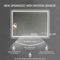 900x750x40mm Rectangle LED Mirror with Motion Sensor Auto On Demister Touch Sensor Switch Wall Mounted Horizontal or Vertically 900x750x40mm Rectangle LED Mirror with Motion Sensor Auto On Demister Touch Sensor Switch Wall Mounted Horizontal or Vertically