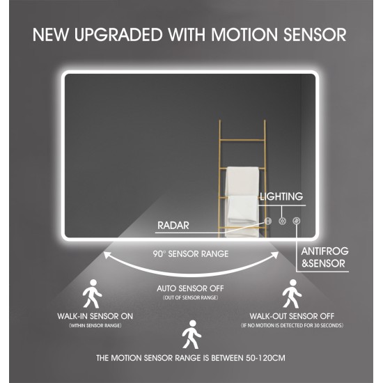 900x750mm Rectangle LED Mirror with Motion Sensor Auto On Demister 3 Colours Lighting on Rim Frameless 900x750mm Rectangle LED Mirror with Motion Sensor Auto On Demister 3 Colours Lighting on Rim Frameless