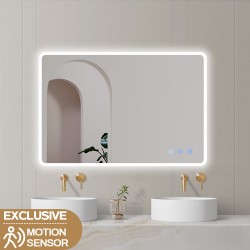 900x750mm Rectangle LED Mirror with Motion Sensor Auto On Demister 3 Colours Lighting on Rim Frameless