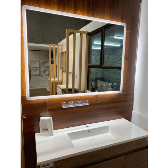 900x750mm Rectangle LED Mirror with Motion Sensor Auto On Demister 3 Colours Lighting on Rim Frameless