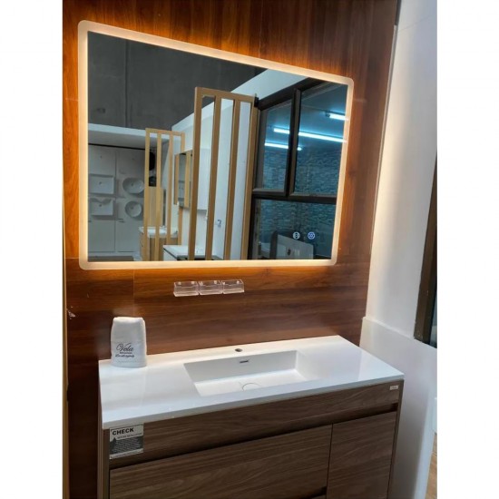 900x750mm Rectangle LED Mirror with Motion Sensor Auto On Demister 3 Colours Lighting on Rim Frameless