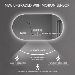 1200x600mm Backlit Led Mirror Oblong Racetrack Motion Sensor Demister Touch Sensor Switch