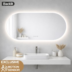 1200x600mm Backlit Led Mirror Oblong Racetrack Motion Sensor Demister Touch Sensor Switch
