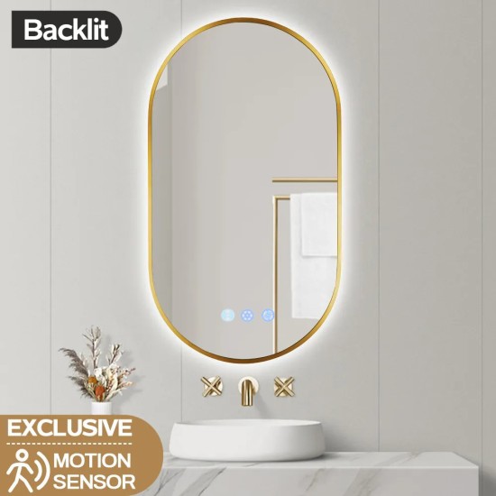 500x900mm Backlit Brushed Yellow Gold Frame Led Mirror Oblong Racetrack Motion Sensor Auto Switch 500x900mm Backlit Brushed Yellow Gold Frame Led Mirror Oblong Racetrack Motion Sensor Auto Switch