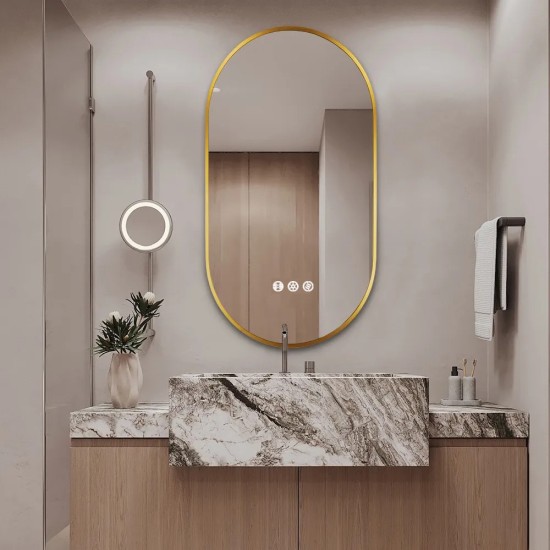 500x900mm Backlit Brushed Yellow Gold Frame Led Mirror Oblong Racetrack Motion Sensor Auto Switch 500x900mm Backlit Brushed Yellow Gold Frame Led Mirror Oblong Racetrack Motion Sensor Auto Switch