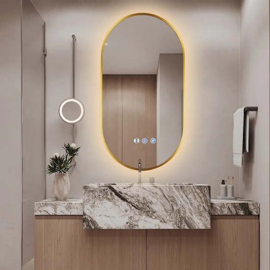 500x900mm Backlit Brushed Yellow Gold Frame Led Mirror Oblong Racetrack Motion Sensor Auto Switch 500x900mm Backlit Brushed Yellow Gold Frame Led Mirror Oblong Racetrack Motion Sensor Auto Switch