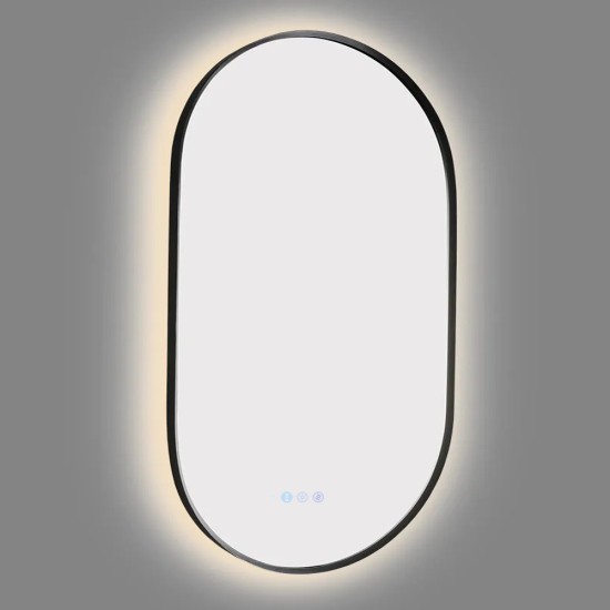 600x900mm Backlit Gunmetal Grey Frame Oval Led Mirror Oblong Racetrack Motion Sensor Auto On