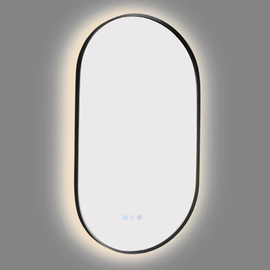 600x900mm Backlit Gunmetal Grey Frame Oval Led Mirror Oblong Racetrack Motion Sensor Auto On