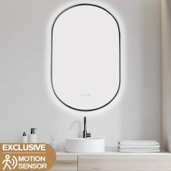 600x900mm Backlit Gunmetal Grey Frame Oval Led Mirror Oblong Racetrack Motion Sensor Auto On
