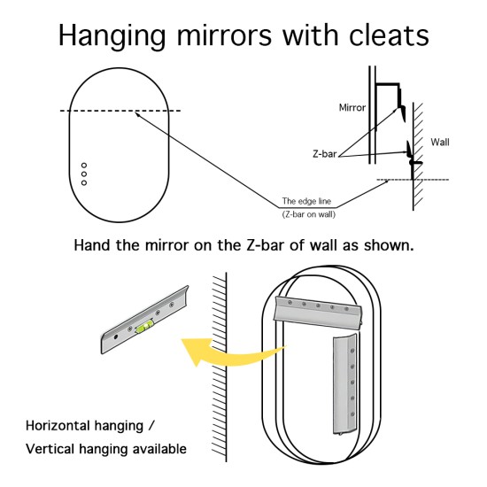 600x900mm Backlit Led Mirror Oblong Racetrack Motion Sensor Demister Touch Sensor Switch