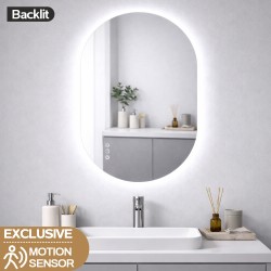 600x900mm Backlit Led Mirror Oblong Racetrack Motion Sensor Demister Touch Sensor Switch