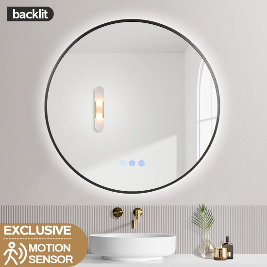 700mm Backlit Gunmetal Grey Frame Round LED Mirror with Motion Sensor Auto On 700mm Backlit Gunmetal Grey Frame Round LED Mirror with Motion Sensor Auto On