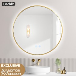900mm Backlit Yellow Gold Frame Round LED Mirror with Motion Sensor Switch 900mm Backlit Yellow Gold Frame Round LED Mirror with Motion Sensor Switch