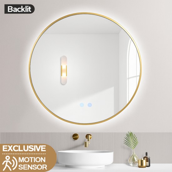 900mm Backlit Yellow Gold Frame Round LED Mirror with Motion Sensor Switch 900mm Backlit Yellow Gold Frame Round LED Mirror with Motion Sensor Switch