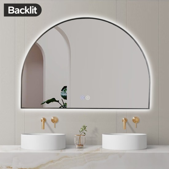 1200x850mm Backlit Gunmetal Grey Frame Arched LED Wall Mirror Demister Function 1200x850mm Backlit Gunmetal Grey Frame Arched LED Wall Mirror Demister Function