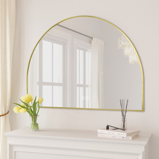 1200x850mm Backlit Brushed Yellow Gold Frame Arched LED Wall Mirror Demister 1200x850mm Backlit Brushed Yellow Gold Frame Arched LED Wall Mirror Demister