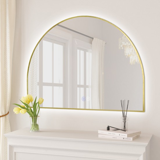 1200x850mm Backlit Brushed Yellow Gold Frame Arched LED Wall Mirror Demister 1200x850mm Backlit Brushed Yellow Gold Frame Arched LED Wall Mirror Demister