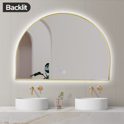 1200x850mm Backlit Brushed Yellow Gold Frame Arched LED Wall Mirror Demister 1200x850mm Backlit Brushed Yellow Gold Frame Arched LED Wall Mirror Demister