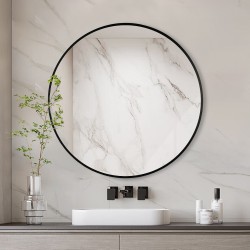 600x600x20mm Black Aluminum Framed Round Bathroom Wall Mirror