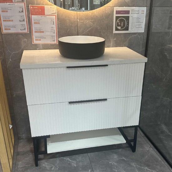 3D-2W 900x450x850mm White Floor Standing Plywood Vanity with Stainless Black Frame Leg And Shelf