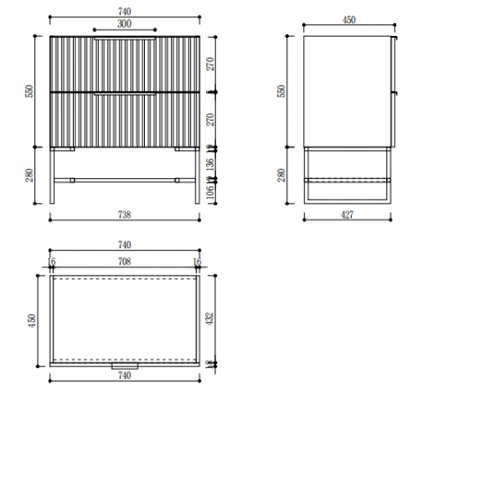 3D-2W 750x450x850mm White Floor Standing Plywood Vanity with Stainless Black Frame Leg And Shelf