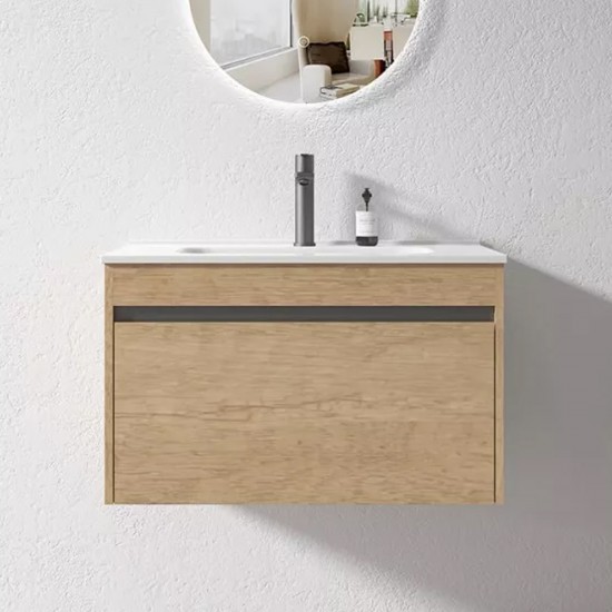 BC13 750X460X460MM PLYWOOD WALL HUNG VANITY - LIGHT OAK WITH CERAMIC TOP