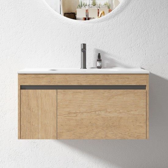 BC13 900X460X460MM PLYWOOD WALL HUNG VANITY - LIGHT OAK WITH CERAMIC TOP