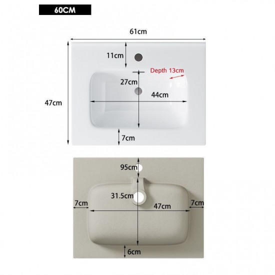 BC7 600mmx460mmx850mm Plywood Floor Standing Vanity with Ceramic Basin