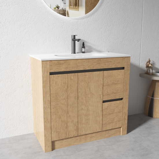BC7 900mmx460mmx850mm Plywood Floor Standing Vanity with Ceramic Basin