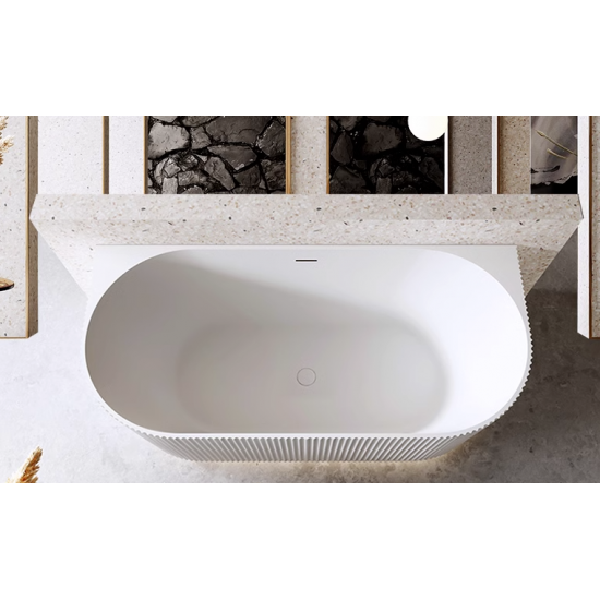 1490x750x580mm Flutted V-Groove Bathtub Back To Wall Acrylic Gloss White Bath Tub