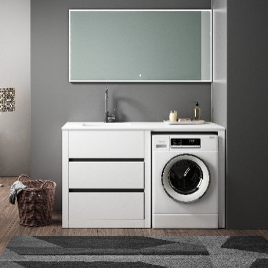 1300MM White Laundry Tub-Plywood Cabinet&Marble Bench with Sink