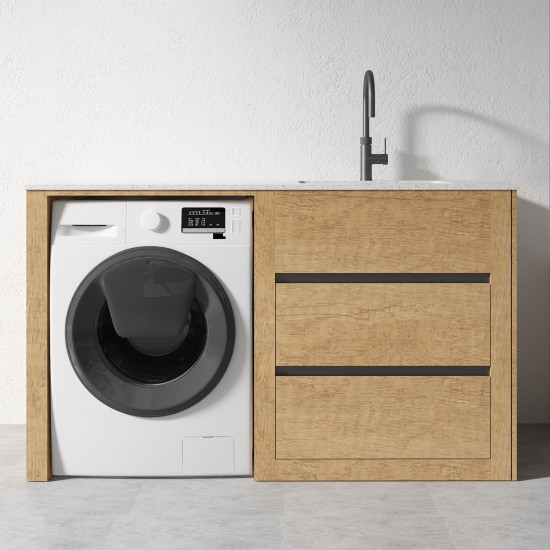 1500MM Light Oak Laundry Tub-Plywood Cabinet&Marble Bench with Sink