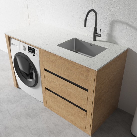 1500MM Light Oak Laundry Tub-Plywood Cabinet&Marble Bench with Sink