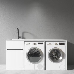 1800mm White Laundry Tub Plywood Cabinet with Engineered Bench & Stainless Steel Sink