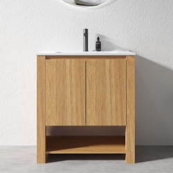 MK 750x460x860mm Light Oak Floor Standing Vanity with Ceramic Basin